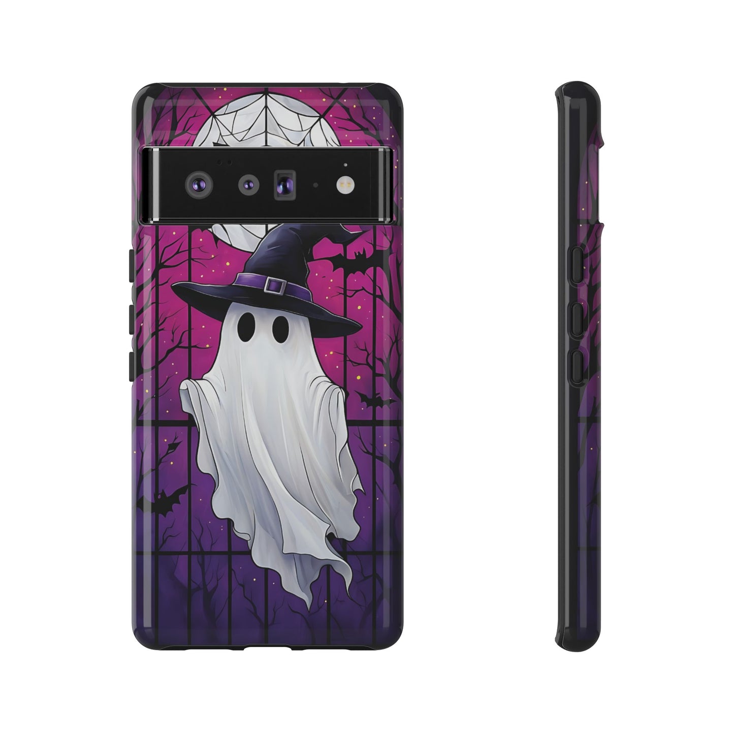 Stylized Halloween Illustration of a Ghost in Stained Glass  phone case design.