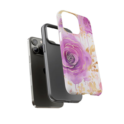 Elegant Purple-Gold Watercolor Rose Mobile Case