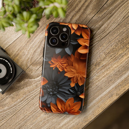 Orange & Black 3D Floral Mobile Case