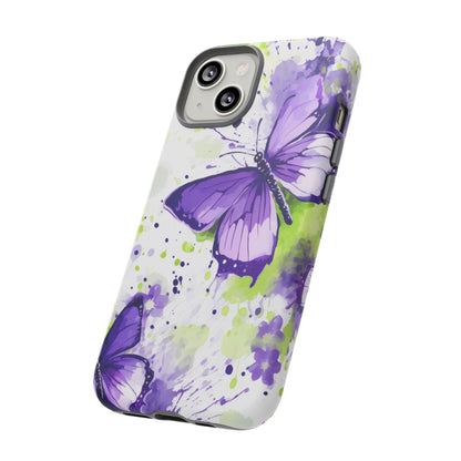 Vibrant Purple Butterfly Splash Mobile Cover – Artistic Green & Violet Aesthetic