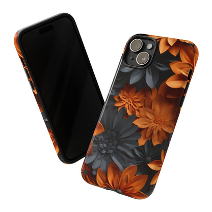 Orange & Black 3D Floral Mobile Case