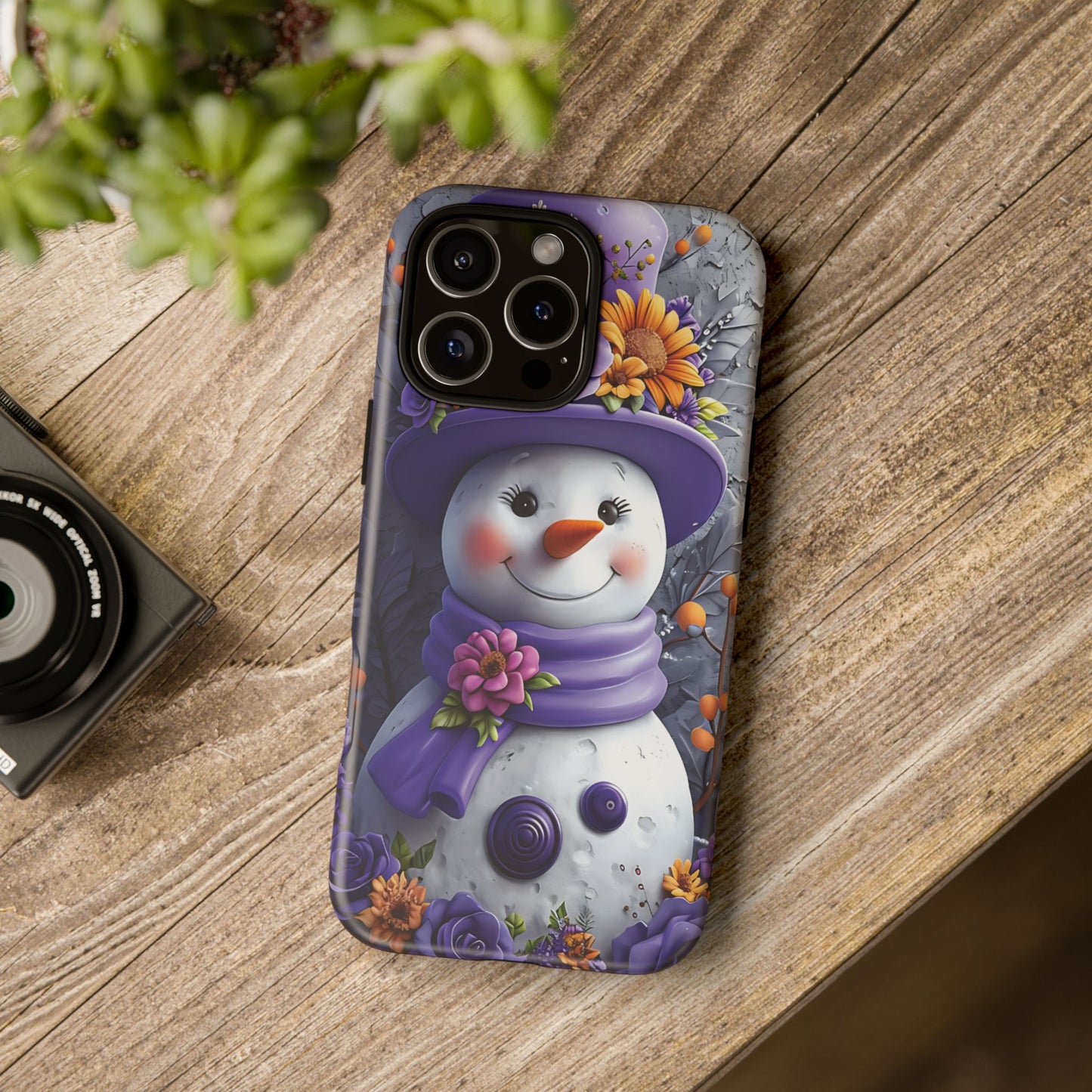 Cheerful Snowman With Colorful Floral Hat And Scarf phone case design