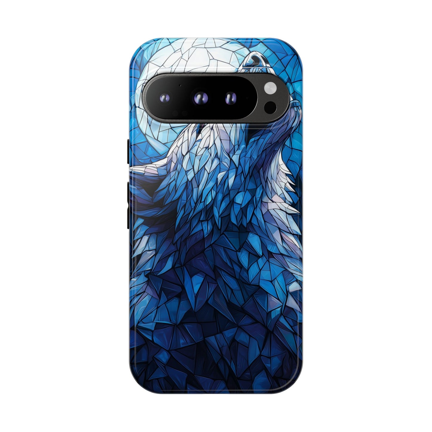 Mystic Moon Wolf – Stained Glass Mosaic Phone Case for iPhone, Samsung & Pixel