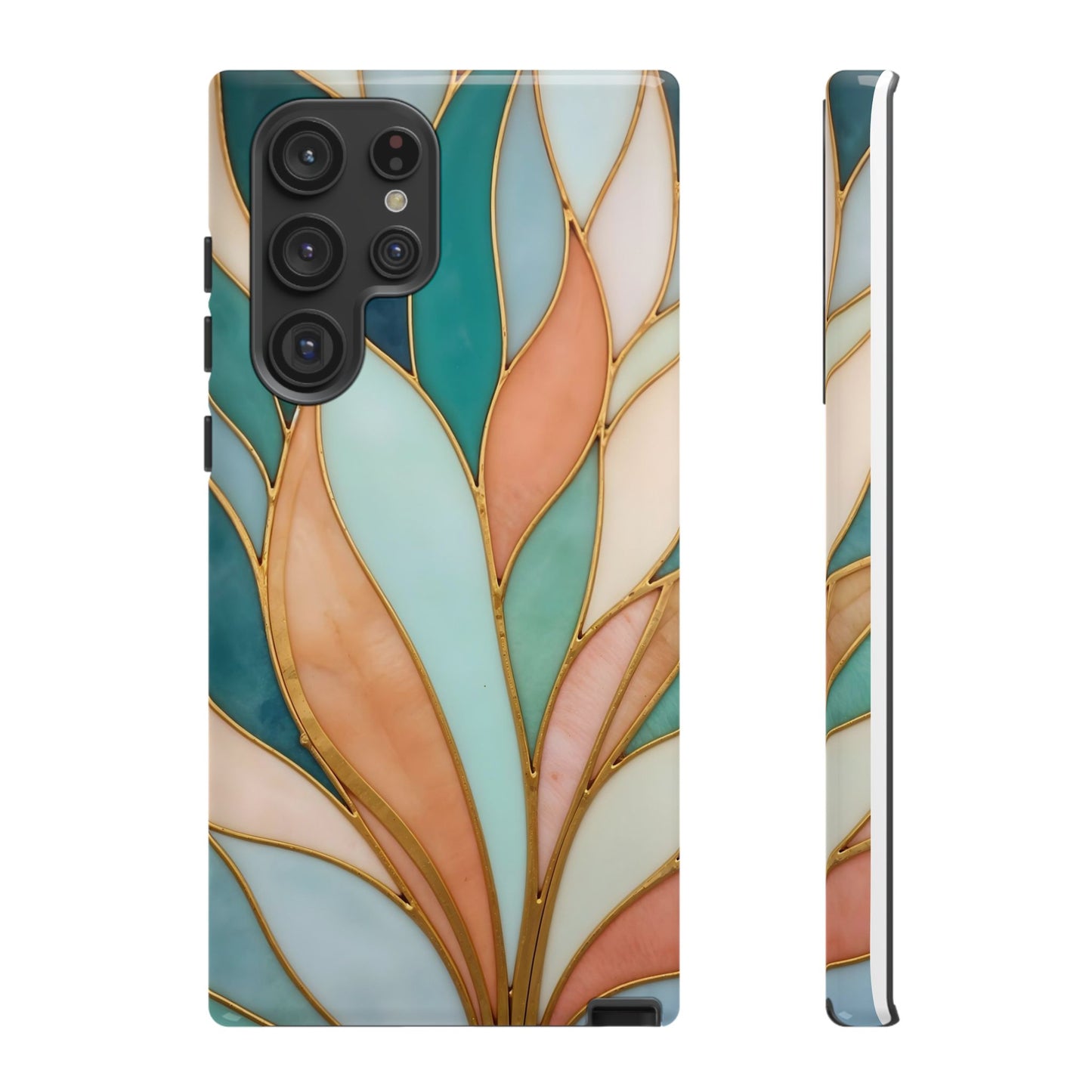 Geometric Leaves: Teal, Peach, and Gold Harmony