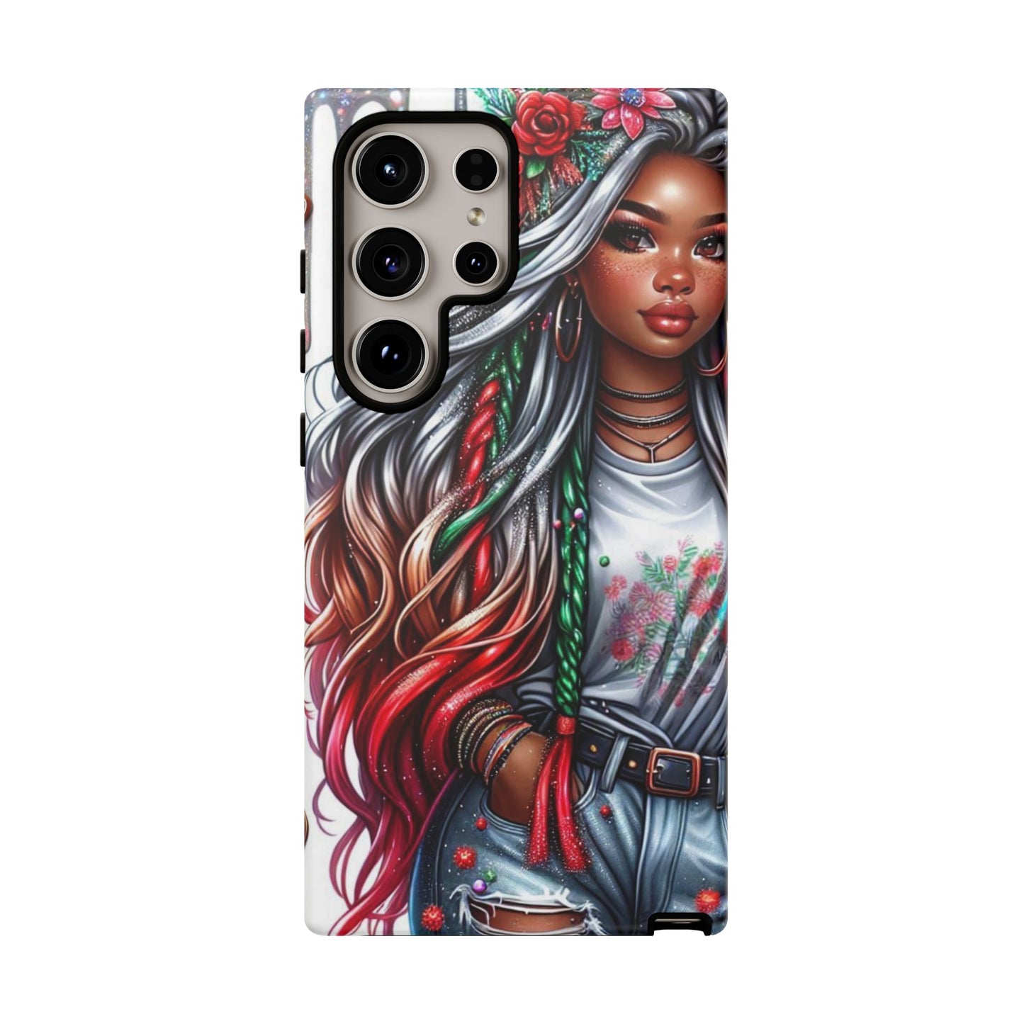 Festive Boho Queen – Holiday Glow & Candy Cane Braids Mobile Cover