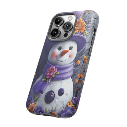 Cheerful Snowman With Colorful Floral Hat And Scarf phone case design