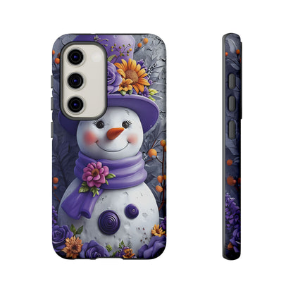 Cheerful Snowman With Colorful Floral Hat And Scarf phone case design