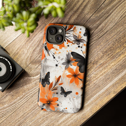 Bold Butterfly & Floral Splash Mobile Cover – Black & Orange Aesthetic