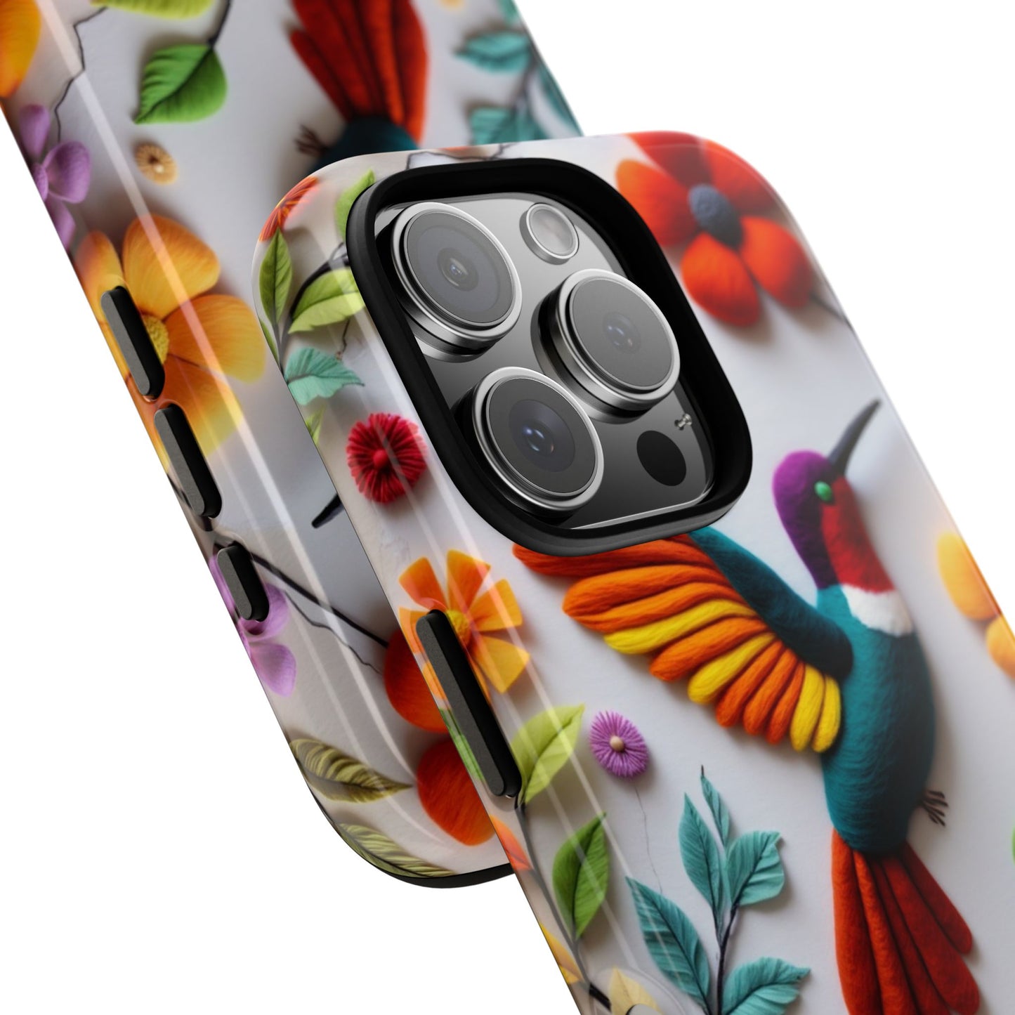 Embroidered Hummingbird with Floral Design | Nature's Elegant Stitch | iPhone 16 Pro