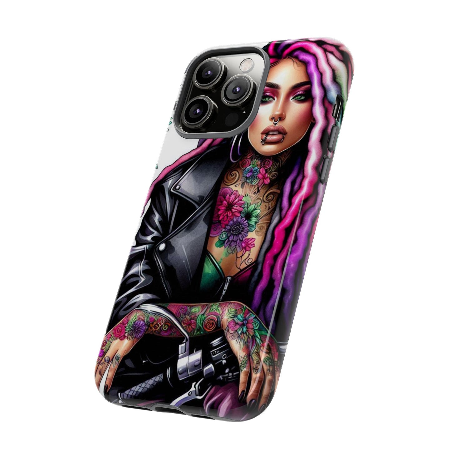 Neon Rebel – Vibrant Biker Queen Mobile Cover