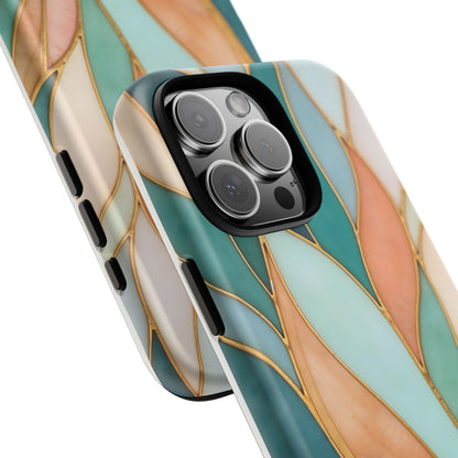 Geometric Leaves: Teal, Peach, and Gold Harmony