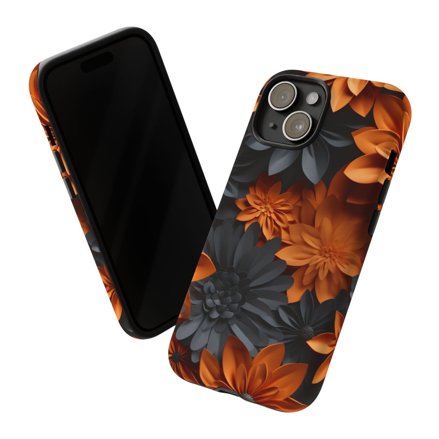 Orange & Black 3D Floral Mobile Case