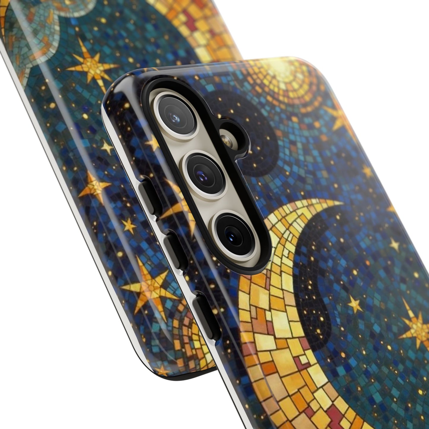 Golden Crescent: Mosaic Moon and Starry Night