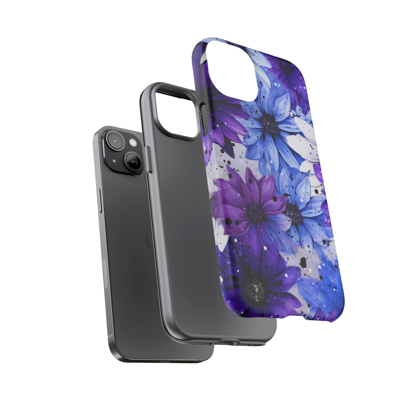 Blue & Purple Floral Splash Mobile Cover – Elegant Artistic Flowers