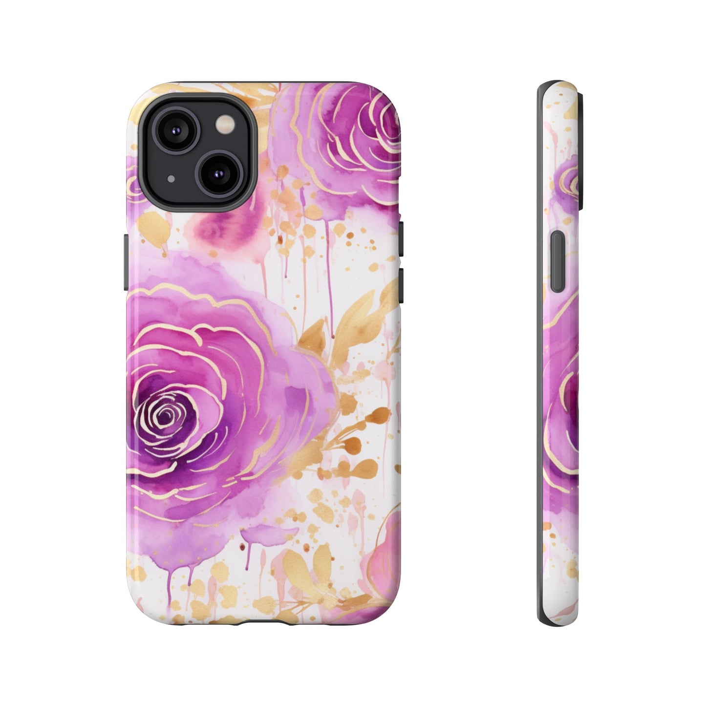 Elegant Purple-Gold Watercolor Rose Mobile Case