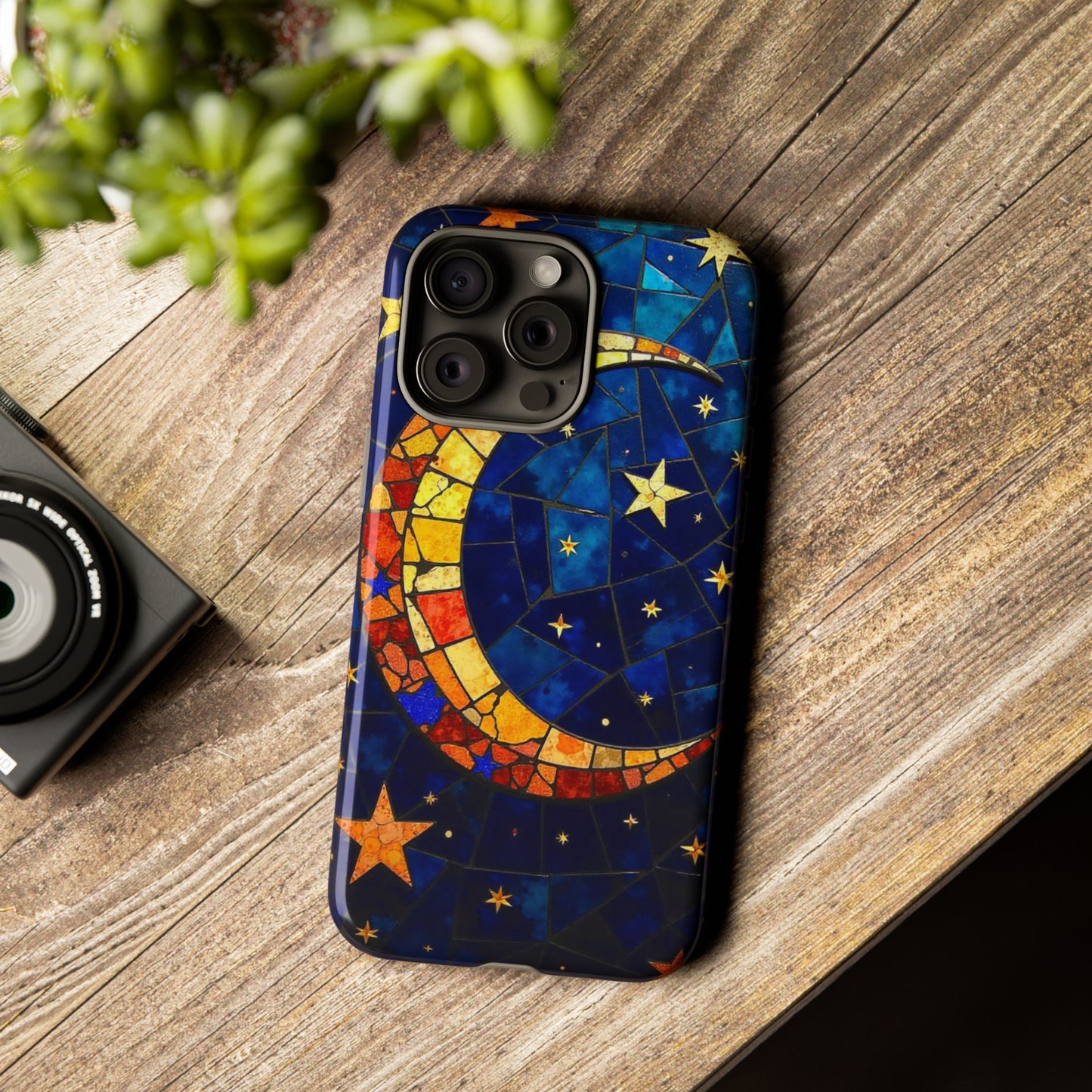 Celestial Crescent: Vibrant Moon and Stars Phone Case