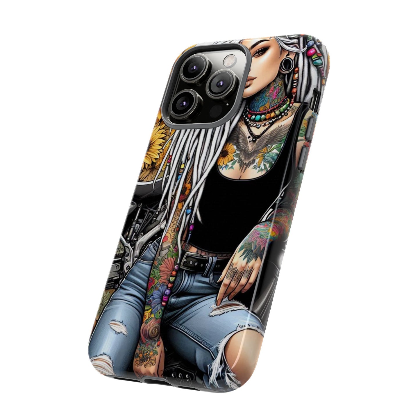 Sunflower Biker Queen – Bohemian Tattooed Rebel Mobile Cover