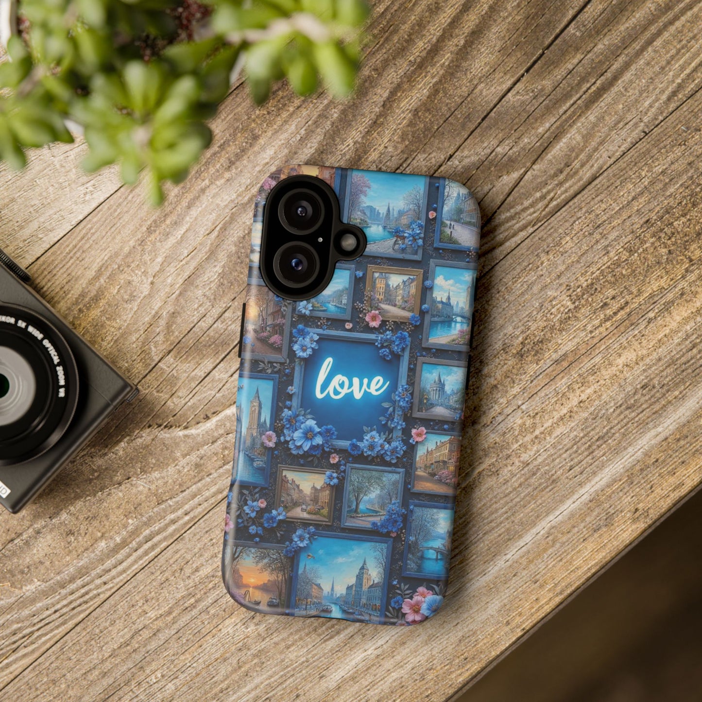 Blue Floral Love Frame Phone Case