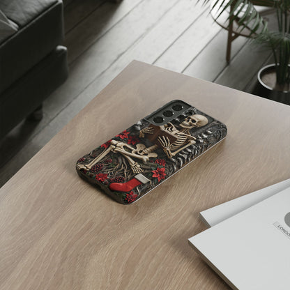 Surreal Relief Sculpture of Skeleton Reading Amidst Festive Decor phone case design