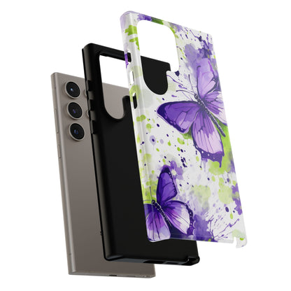 Vibrant Purple Butterfly Splash Mobile Cover – Artistic Green & Violet Aesthetic
