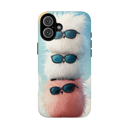 Fluffy Stack Anime Phone Case – Cute Kawaii Furry Creatures with Sunglasses, iPhone, Samsung & Google Pixel Case