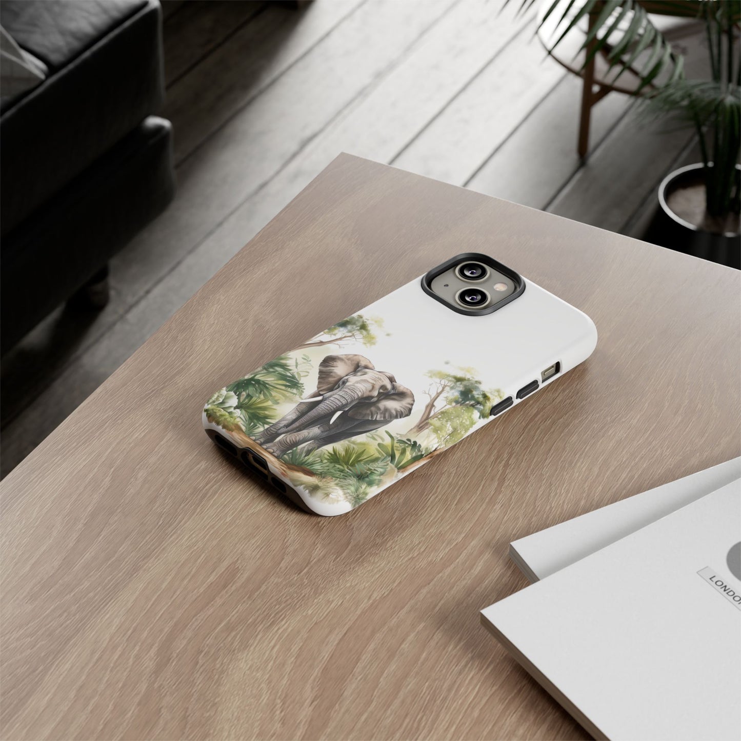 Serene Jungle Elephant Mobile Cover – Watercolor Wildlife Design