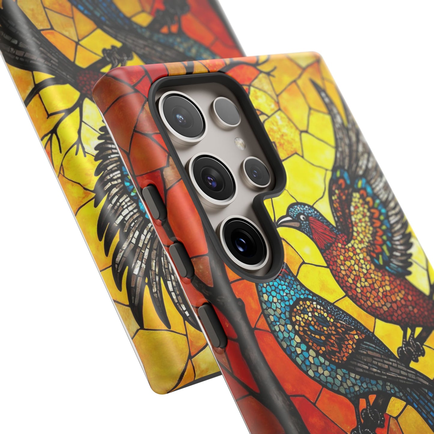 Vibrant Hummingbirds with Stained Glass Charm