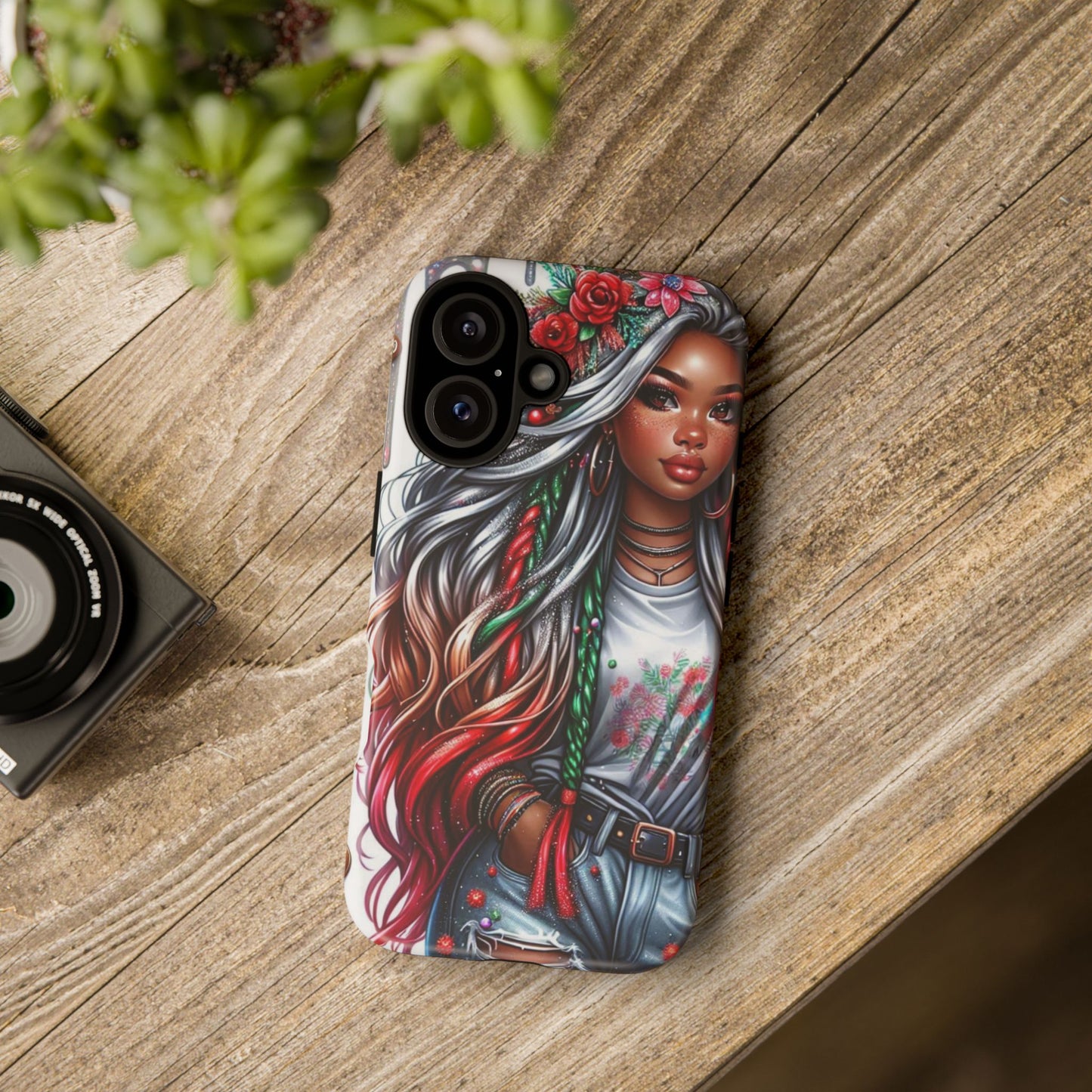 Festive Boho Queen – Holiday Glow & Candy Cane Braids Mobile Cover