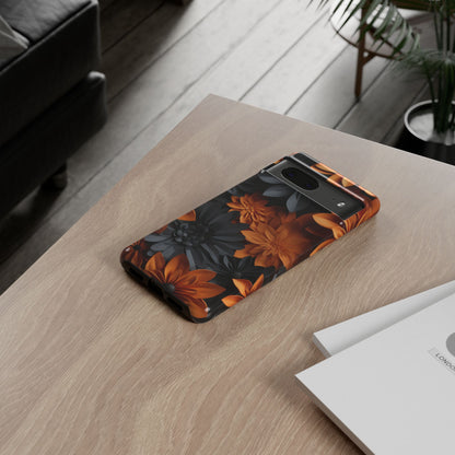 Orange & Black 3D Floral Mobile Case