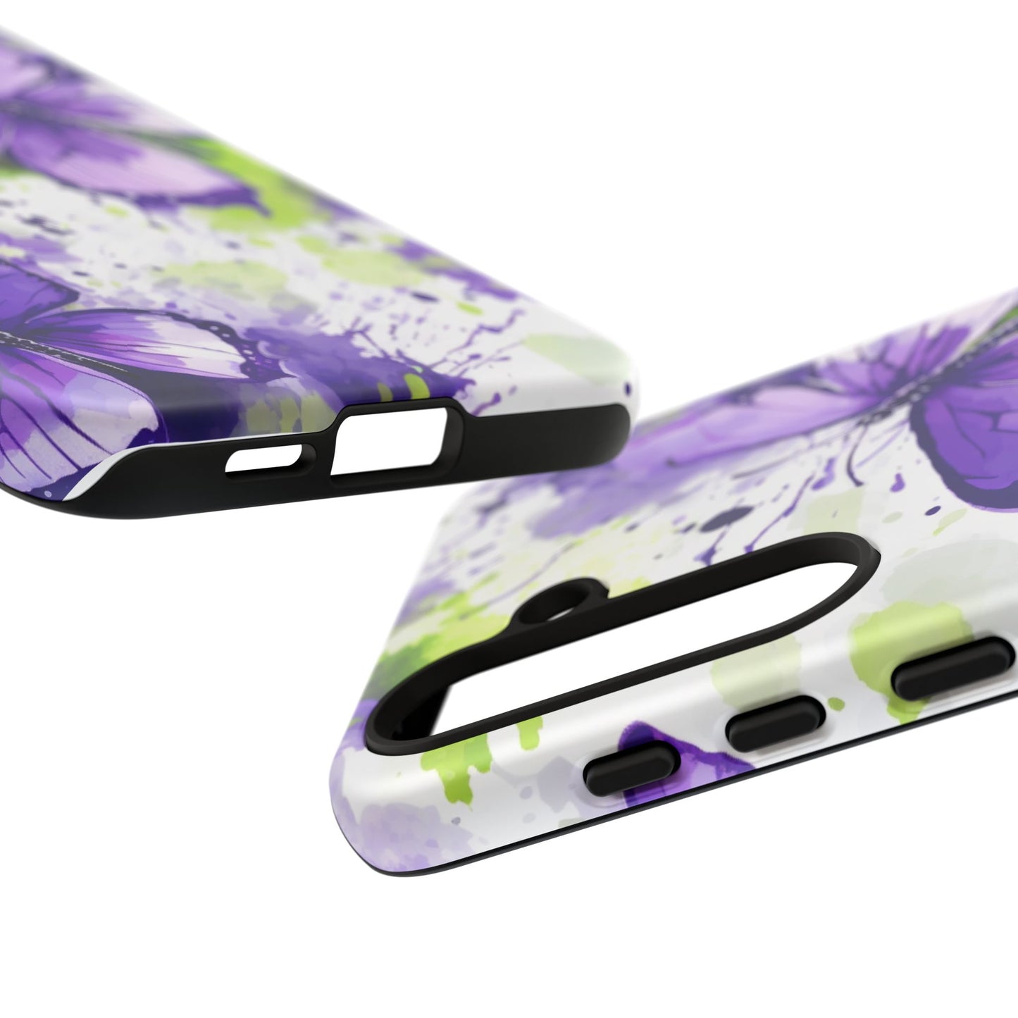 Vibrant Purple Butterfly Splash Mobile Cover – Artistic Green & Violet Aesthetic