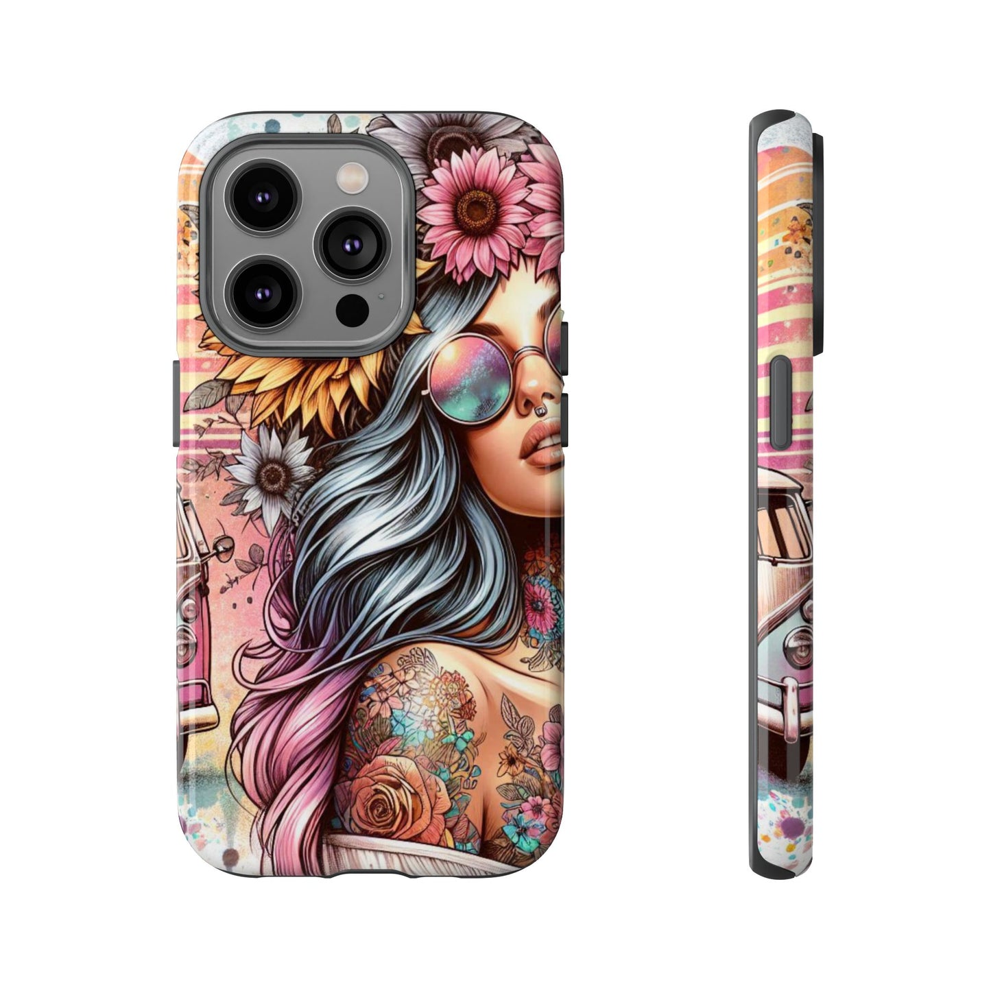 Retro Boho Wanderer – Sunflower Hippie Van Mobile Cover