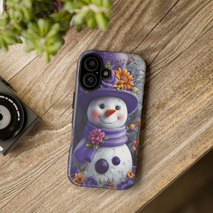 Cheerful Snowman With Colorful Floral Hat And Scarf phone case design