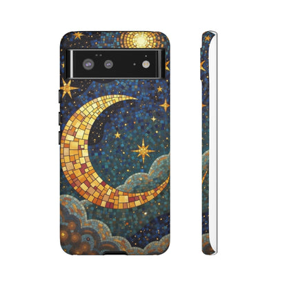 Golden Crescent: Mosaic Moon and Starry Night