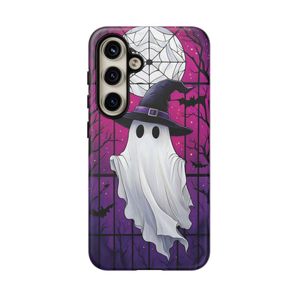 Stylized Halloween Illustration of a Ghost in Stained Glass  phone case design.