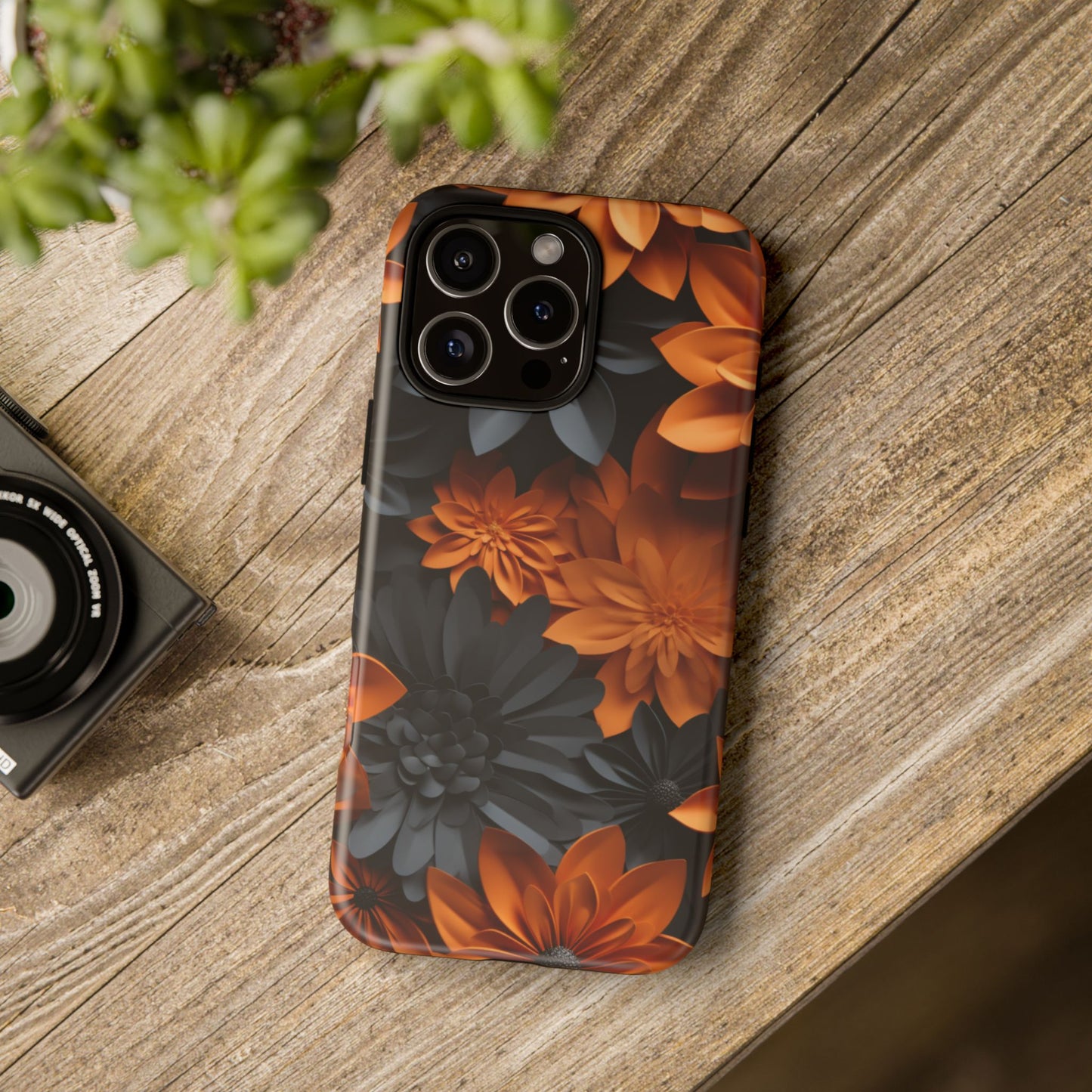 Orange & Black 3D Floral Mobile Case