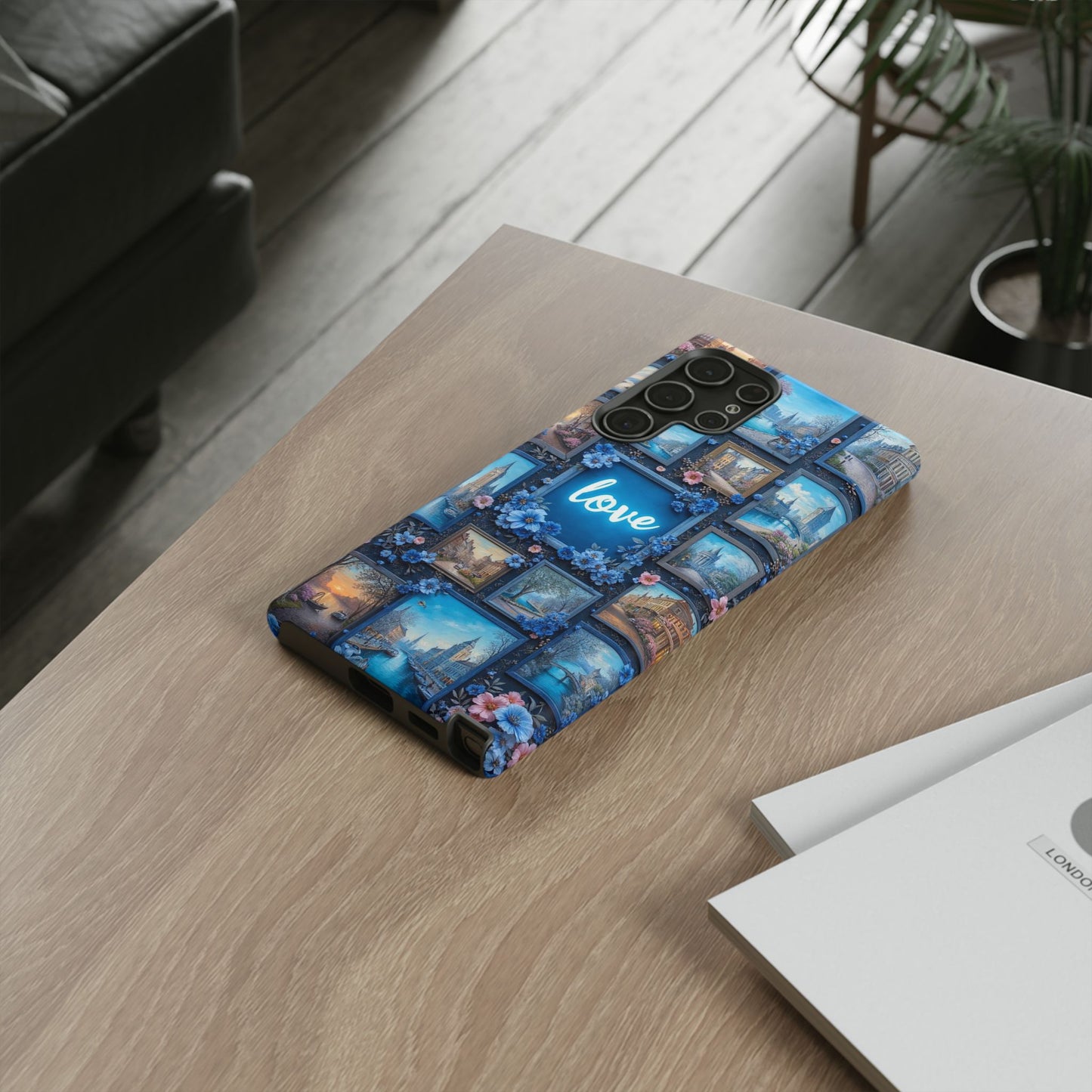 Blue Floral Love Frame Phone Case