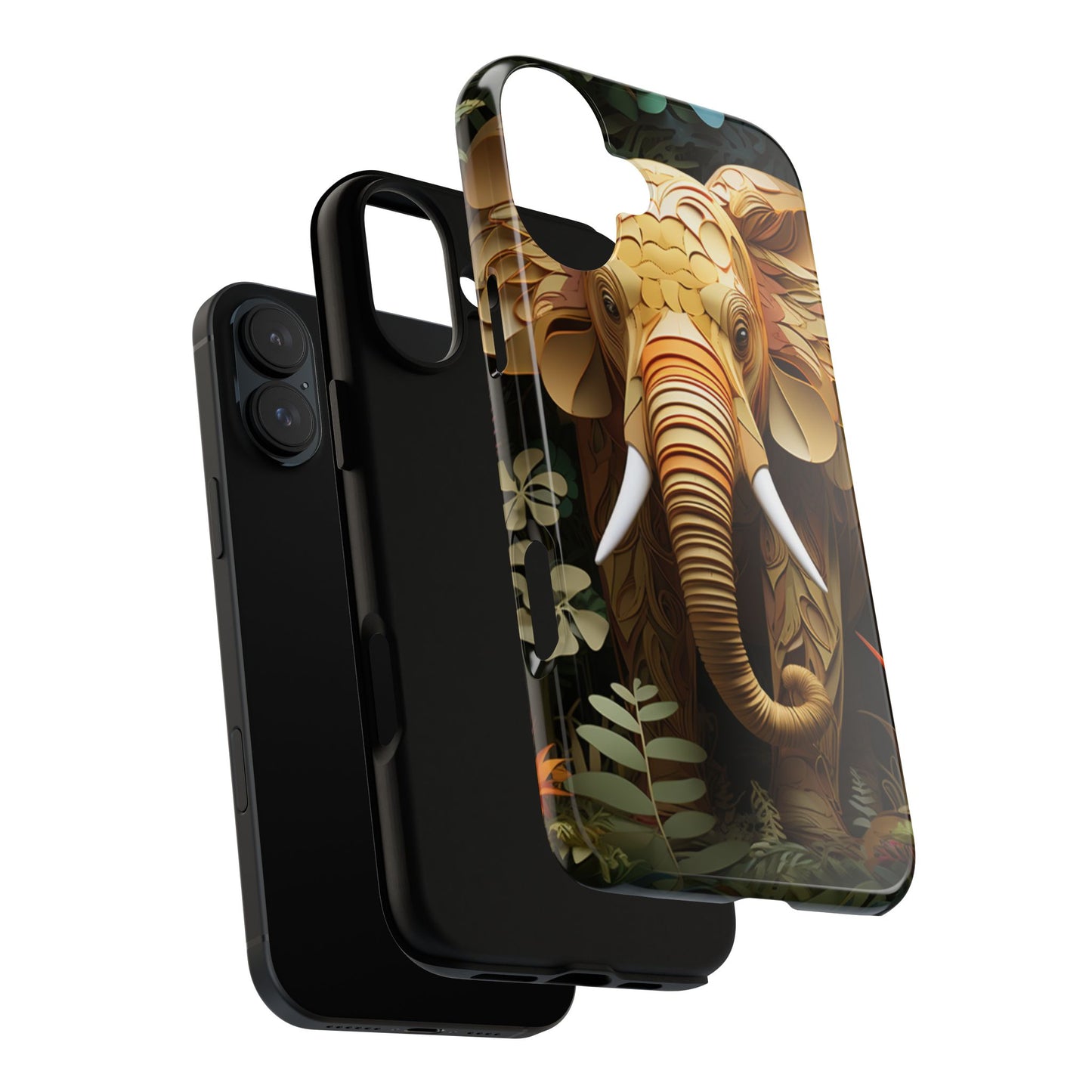Golden Jungle Elephant Mobile Cover – Intricate Paper Art Design