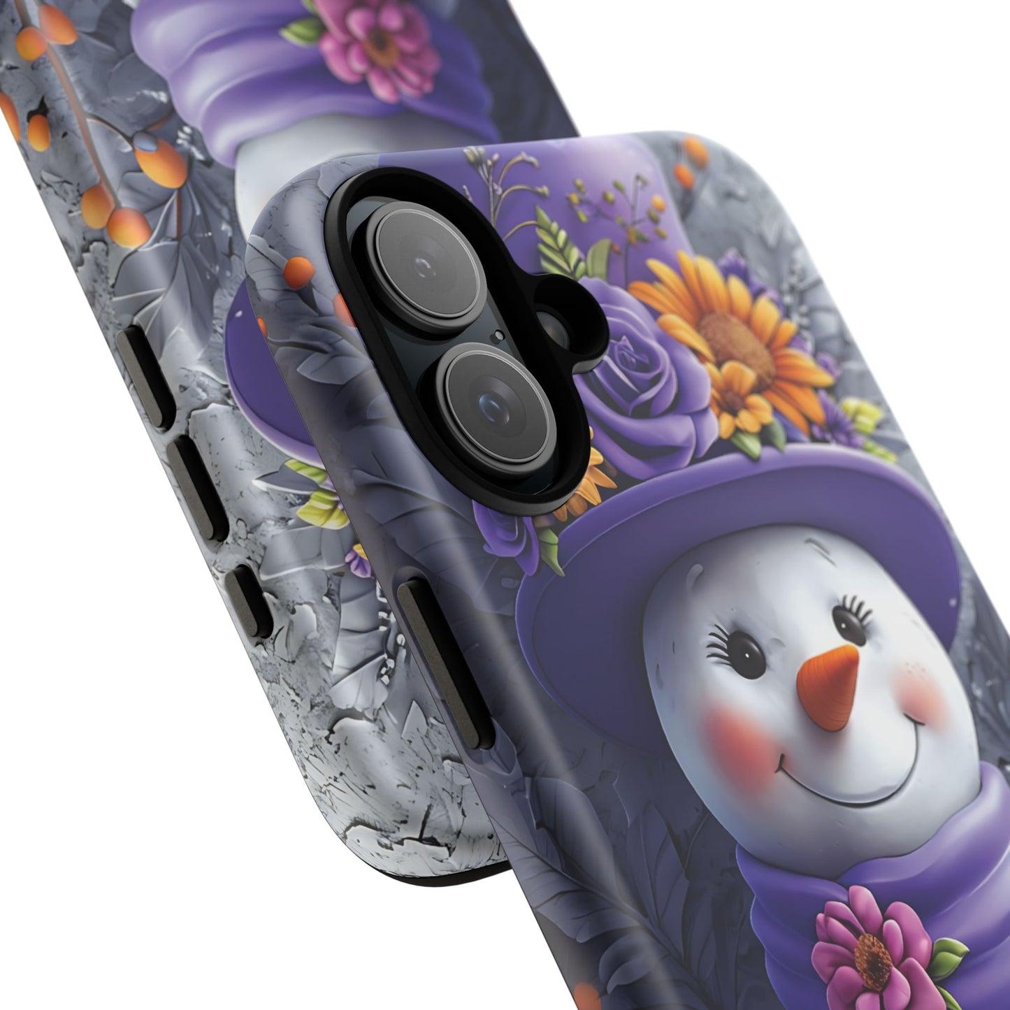Cheerful Snowman With Colorful Floral Hat And Scarf phone case design