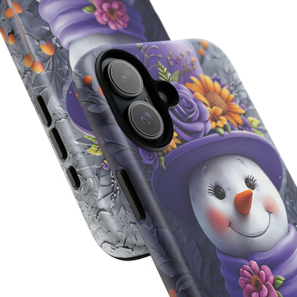 Cheerful Snowman With Colorful Floral Hat And Scarf phone case design
