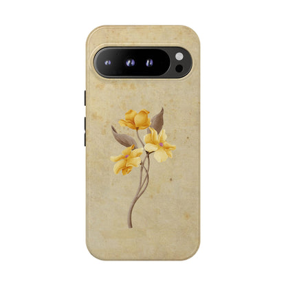 Minimal Vintage Floral Phone Case – Yellow Flower on Beige | iPhone, Samsung & Pixel