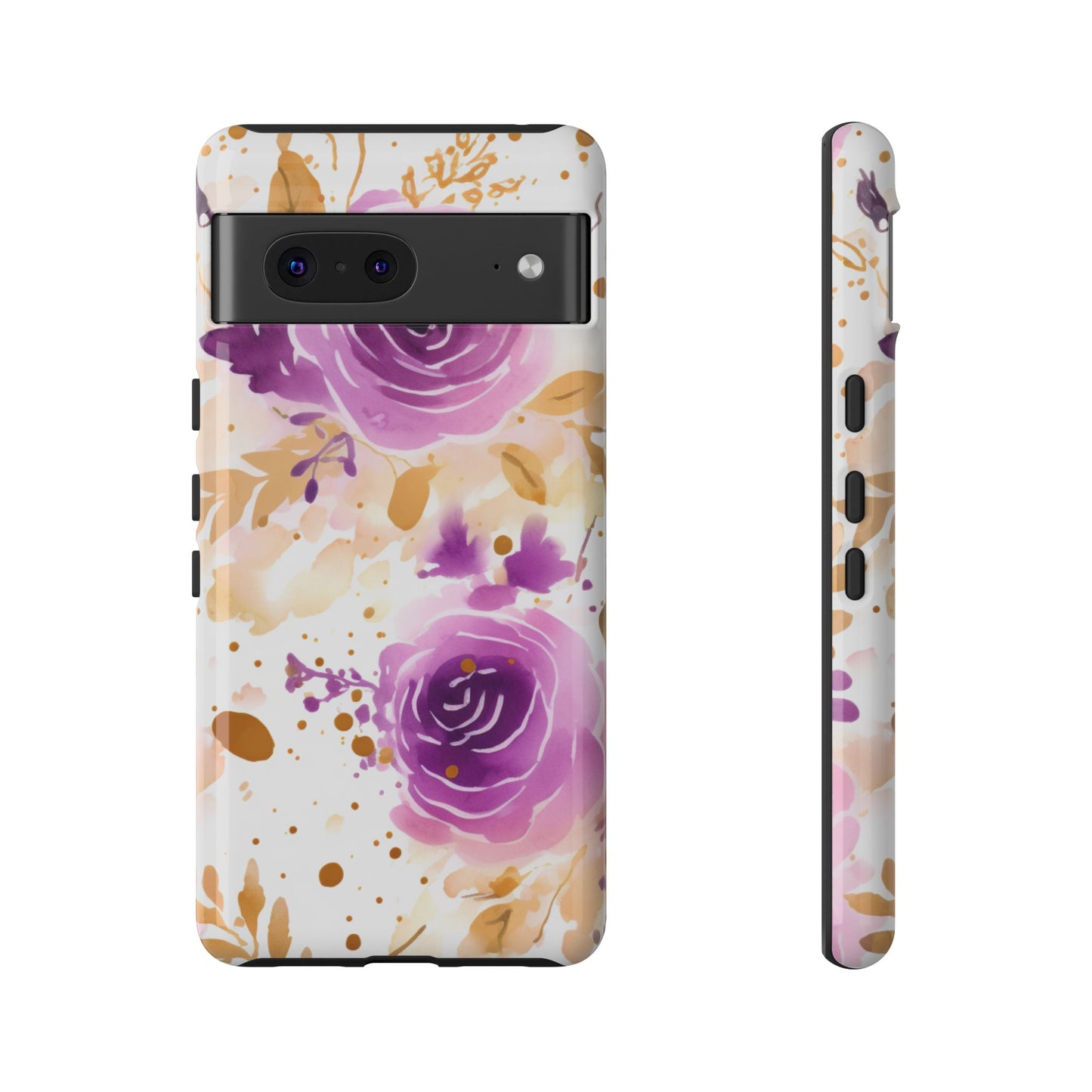 Purple Bloom Watercolor Mobile Case – Artistic Elegance in Gold & Lilac