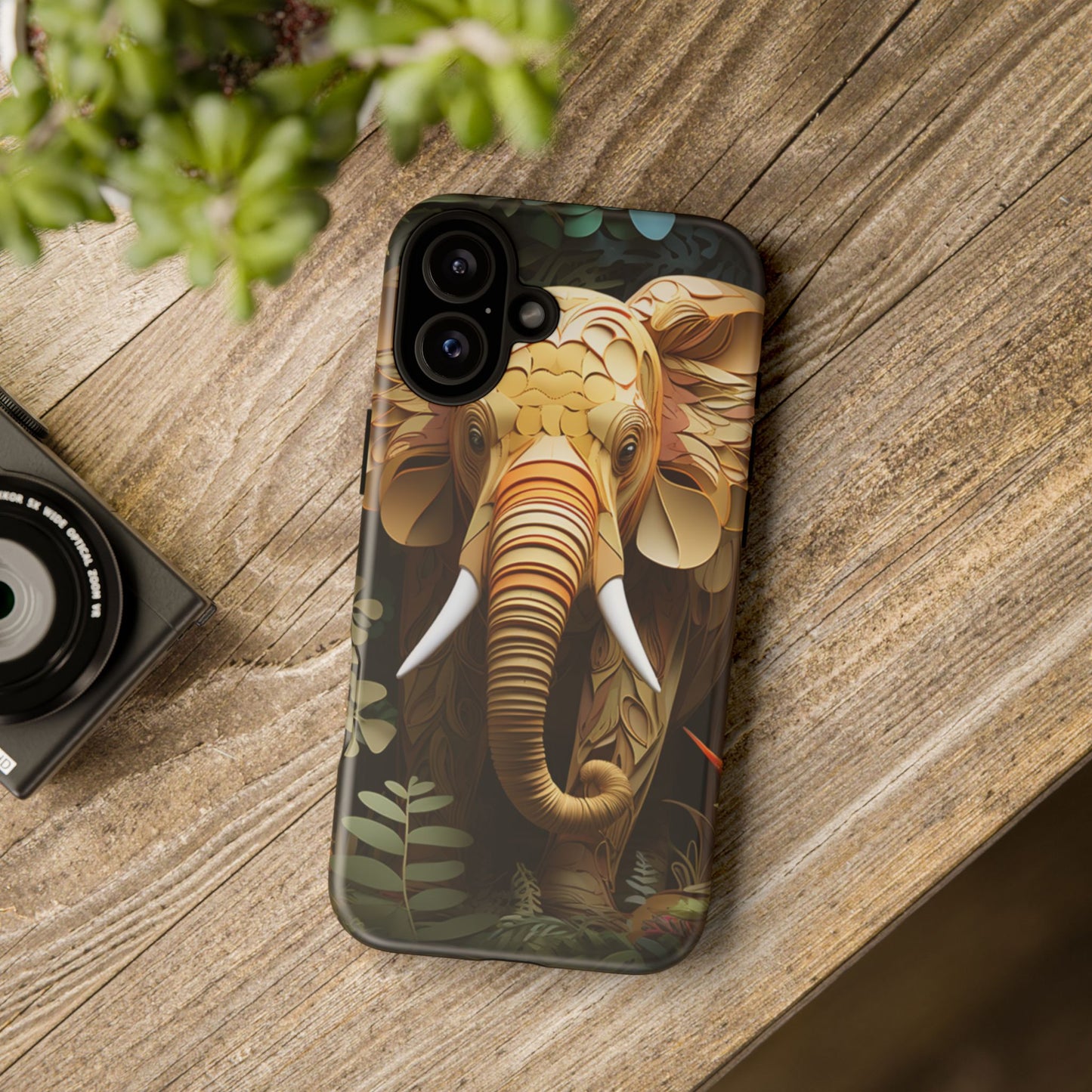 Golden Jungle Elephant Mobile Cover – Intricate Paper Art Design
