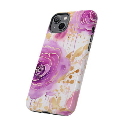 Elegant Purple-Gold Watercolor Rose Mobile Case