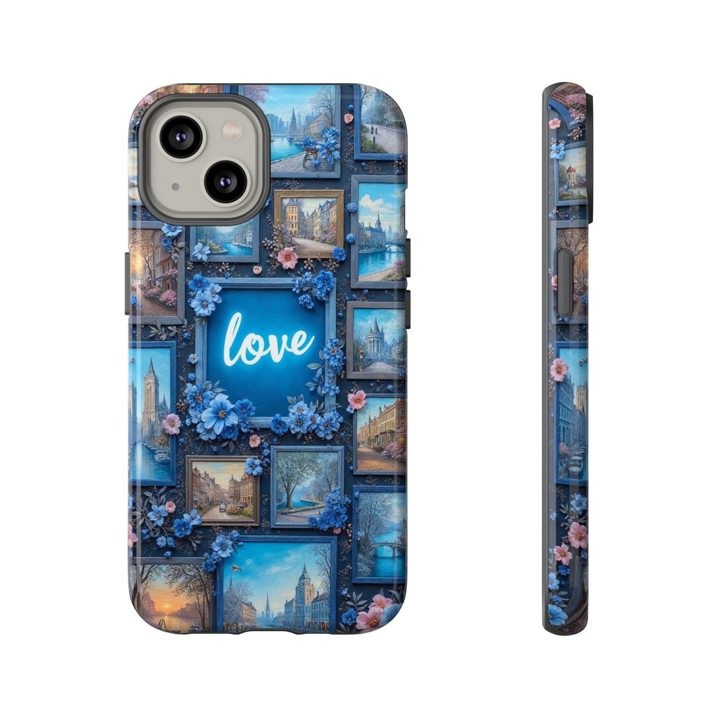 Blue Floral Love Frame Phone Case