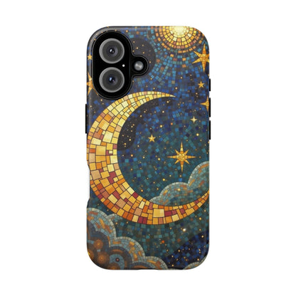 Golden Crescent: Mosaic Moon and Starry Night
