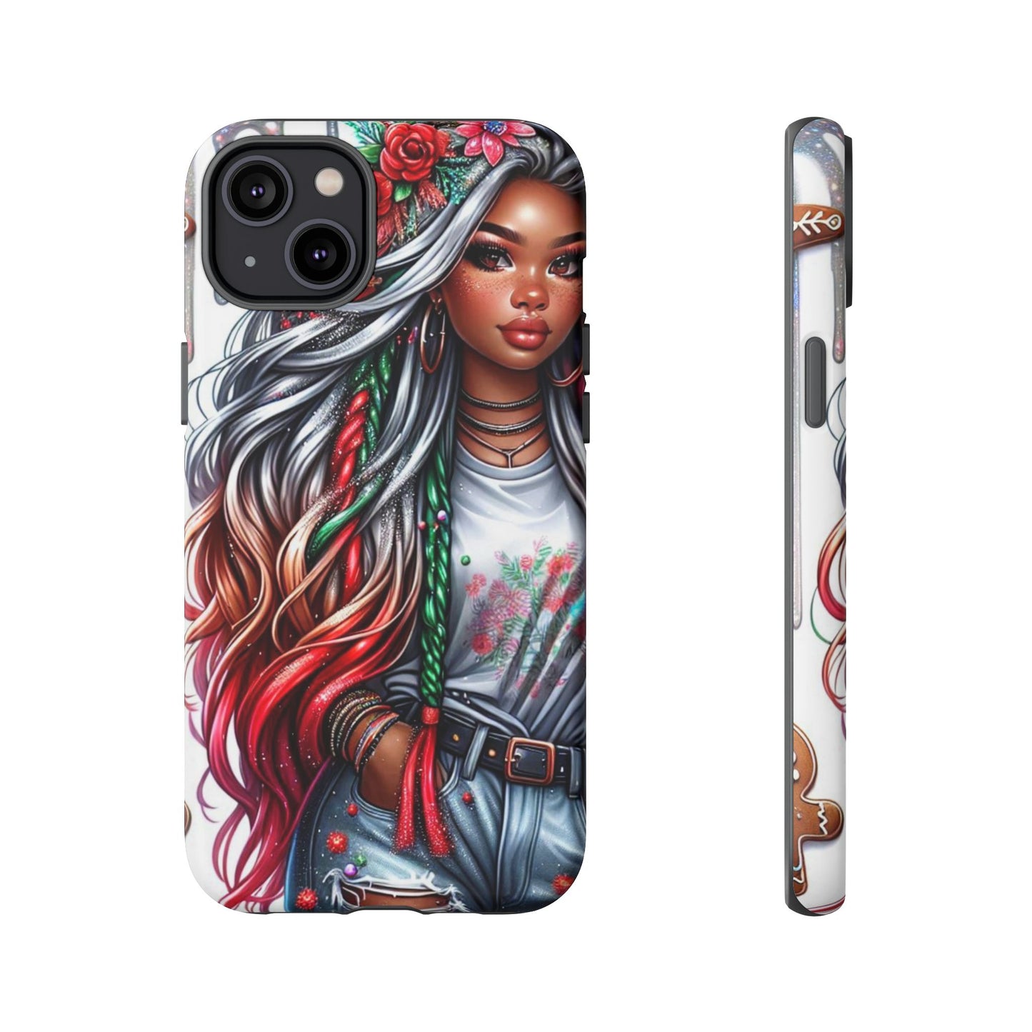 Festive Boho Queen – Holiday Glow & Candy Cane Braids Mobile Cover