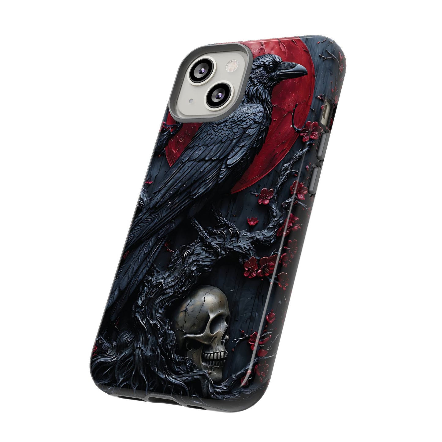 Gothic Sculpture Of Raven On Charcoal Tree Branch phone case design