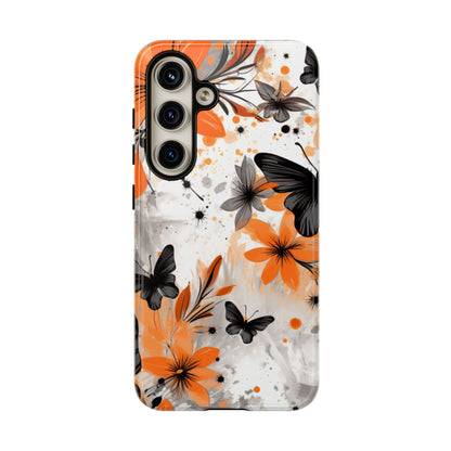 Bold Butterfly & Floral Splash Mobile Cover – Black & Orange Aesthetic