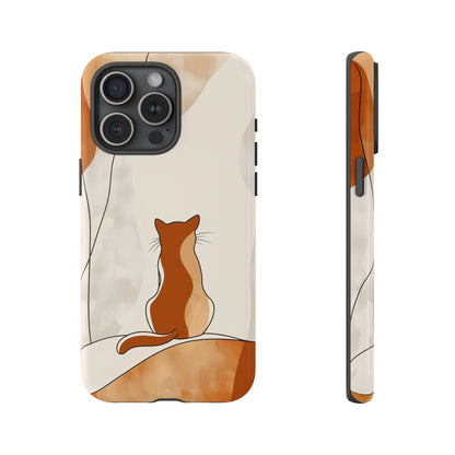 Contemplative Cat: Minimalist Sunset Phone Case for iPhone, Samsung & Pixel