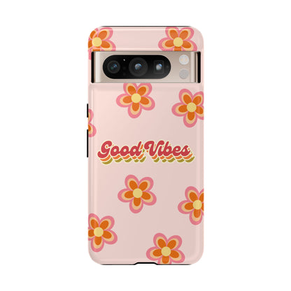 Retro Floral "Good Vibes" Phone Case – Vintage Aesthetic for iPhone, Samsung & Google Pixel